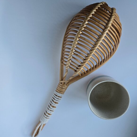 Hanging planter cache-pot rattan bamboo wicker ceramic pot macramé hook - Picture 4 of 7